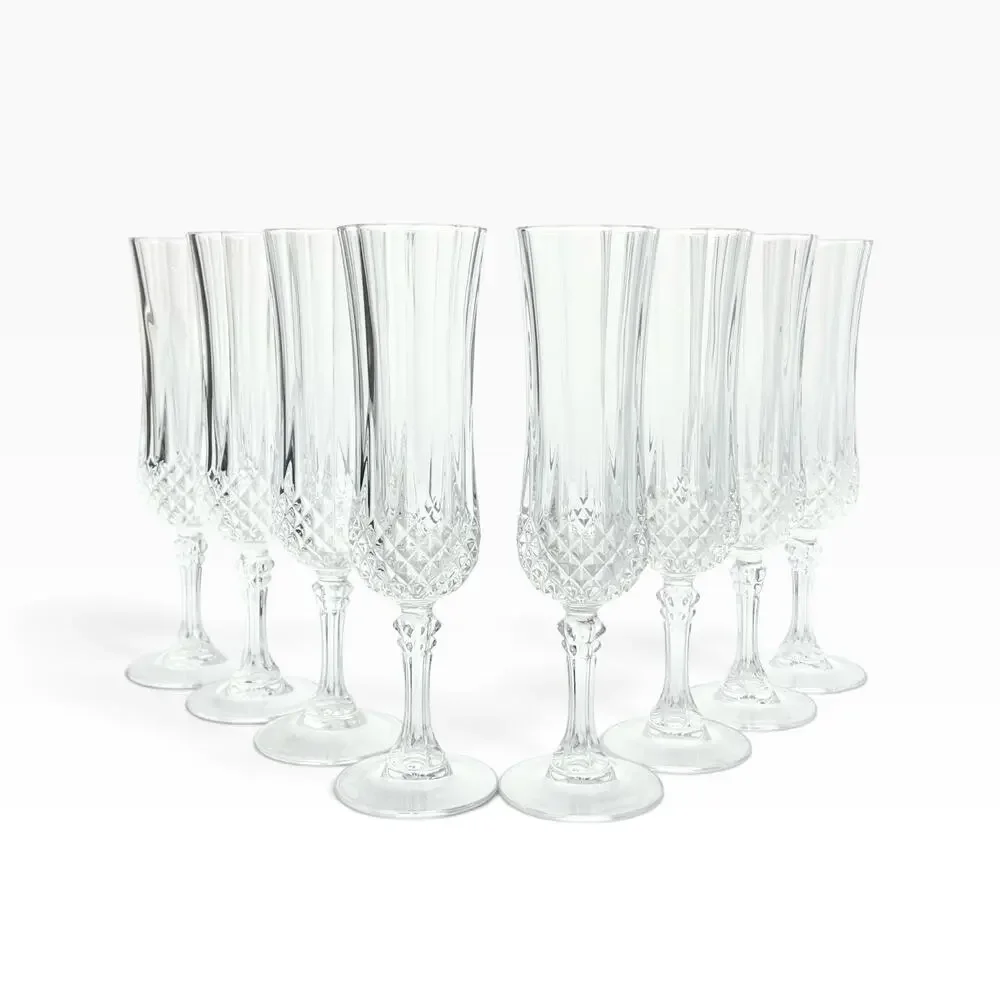 Cristal d’Arques “Longchamp” Set of 8 Crystal Fluted Champagne Glasses 8” 6oz
